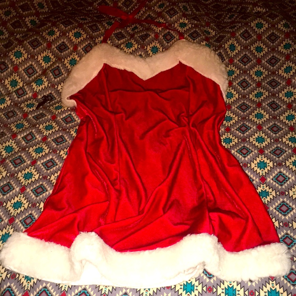 Leg Avenue Santa Mini dress EUC sweetheart neckline Red with white trim Medium
